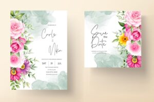 Beautiful blooming flower watercolor wedding invitation card