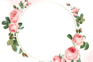Blank round pink roses frame vector