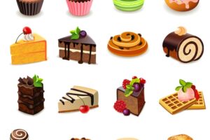 Cakes icons set