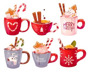 Cartoon christmas hot drinks collection