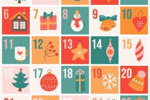 Christmas advent calendar in flat hand drawn style festive vector poster