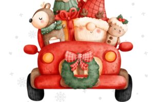 Christmas gnome truck watercolor greeting card