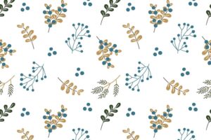 Christmas seamless pattern with winter plants and berries