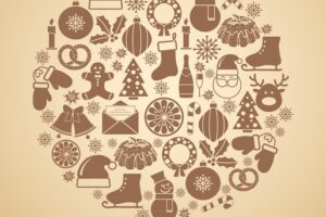 Christmas tree symbol in vintage style with christmas icons vector illustration