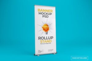 Close up on beautiful rollup stand banner mockup