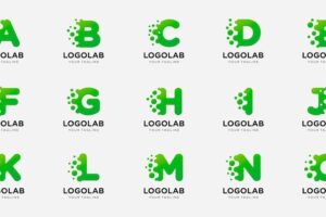 Collection logotype letter or initial with dot and molecule concept logo template.