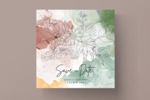 Elegant and luxury simple monoline floral invitation card set template