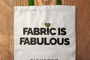 Fabric bag with green handles mockup