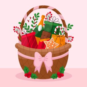 Flat christmas basket illustration