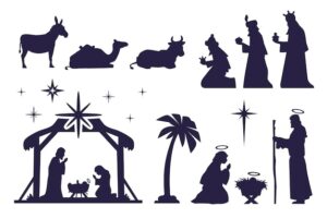 Flat christmas nativity scene silhouette