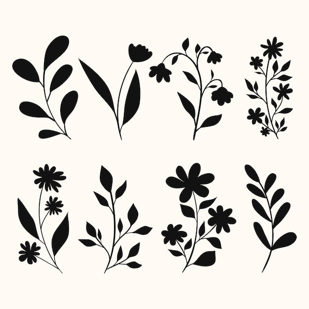 Flat design flower silhouettes illustration