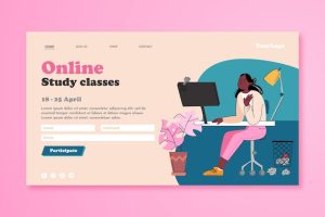 Flat hand drawn online study classes landing page