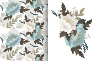 Flower bouquet with seamless pattern. floral background set