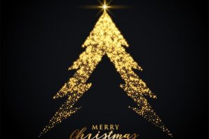 Golden glowing merry christmas tree background