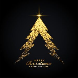 Golden glowing merry christmas tree background
