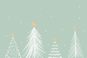Green christmas background, aesthetic pine trees doodle vector