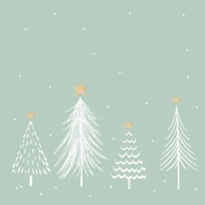 Green christmas background, aesthetic pine trees doodle vector