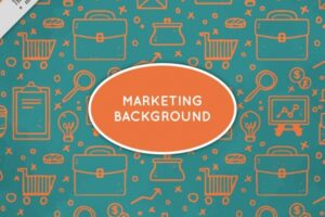 Green and orange marketing background with hand-drawn elements