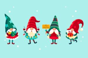 Hand drawn flat christmas gnomes collection