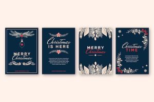 Hand drawn flat ornamental christmas cards collection