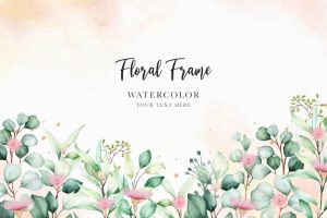 Hand drawn floral and leaves wreath background design