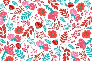 Hand drawn floral pattern in red tones