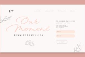 Hand drawn floral wedding landing page template