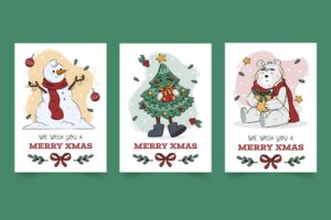 Hand drawn ornamental christmas cards collection