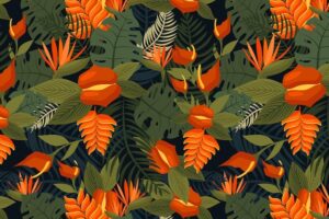 Hand painted exotic seamless floral pattern