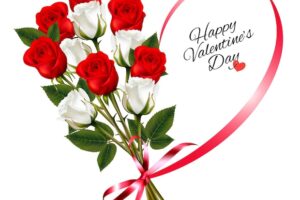 Happy valentine's day beautiful background with roses and red ribbon