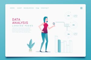 Landing page template with data analysis concept