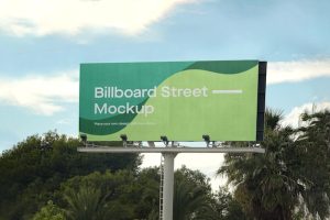 Large billboard mockup with palm trees