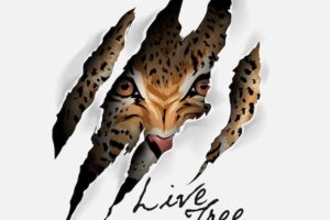 Live free slogan with leopard face in claw mark illustration