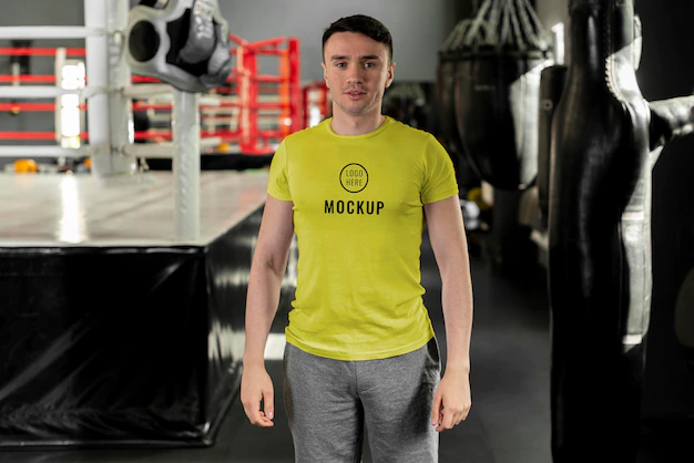 Man wearing boxing t-shirt mock-up