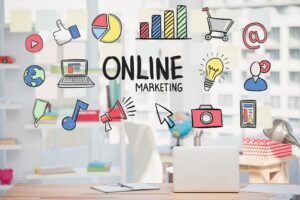 Marketing online strategy with drawings