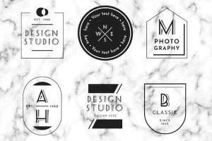 Minimal logo collection on marble background