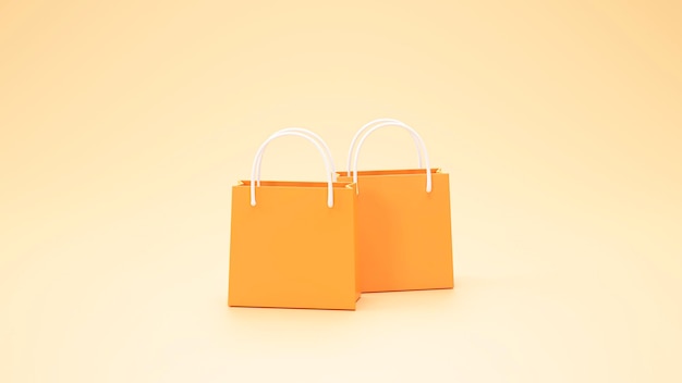 Minimal shopping bag package banner sign or symbol shopping concept orange background 3d rendering