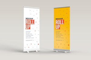 Mockup of standing banner and roll up banner