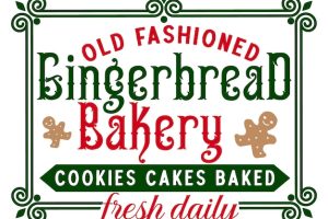 Old fashioned gingerbread bakery cookies cakes baked fresh daily lettering premium vector design