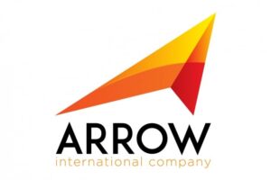 Orange logo in arrow shape