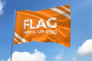 Orange waving flag mockup
