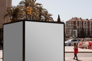 An outdoor advertising light box at street