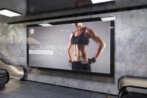 Panoramic billboard on underground station wall mockup