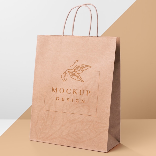 Paper bag mock-up on bicolor background