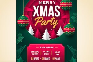 Paper style christmas party poster template