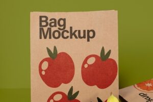 Pears with paper bag mock-up