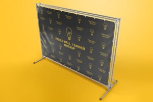 Press wall banner with metallic frame mockup