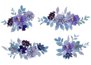 Purple floral arrangement collection with watercolor