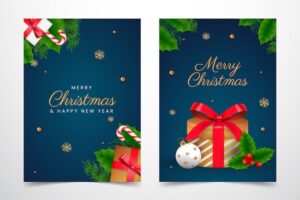 Realistic merry christmas greeting cards set