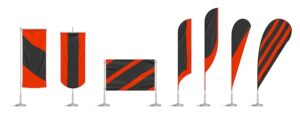 Red and black vinyl flags and banners on pole